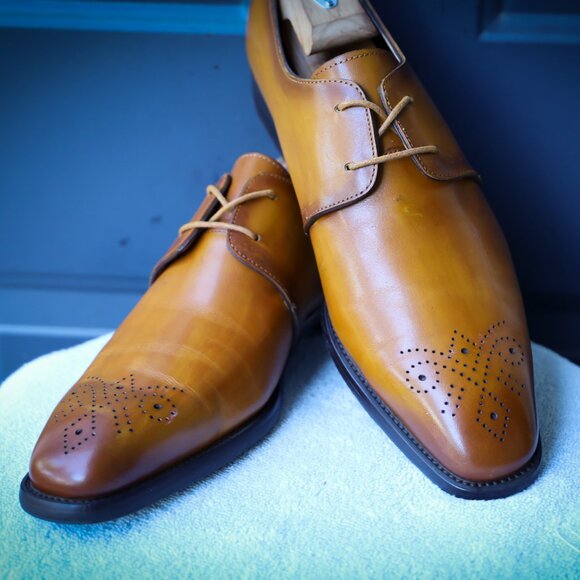 SALE - Maison Forte 9.5-M Cognac Burnished Mens Oxford Dress Shoes - Picture 3 of 13